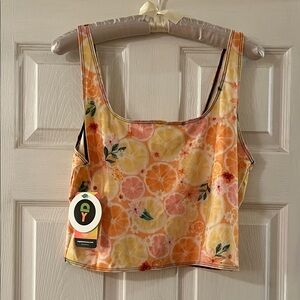 Floral Citrus Print Athletic Top XL Yoga Democracy NWT